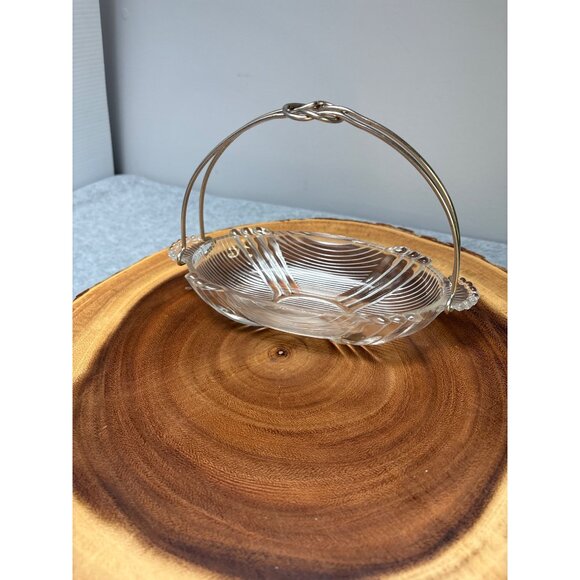 Vintage Oval Glass Serving Dish with Silver Metal Handle 1940s - Picture 4 of 9